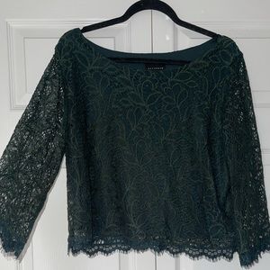 Metaphor Lace Long Sleeve Crop Top - Size XL - EMERALD GREEN
